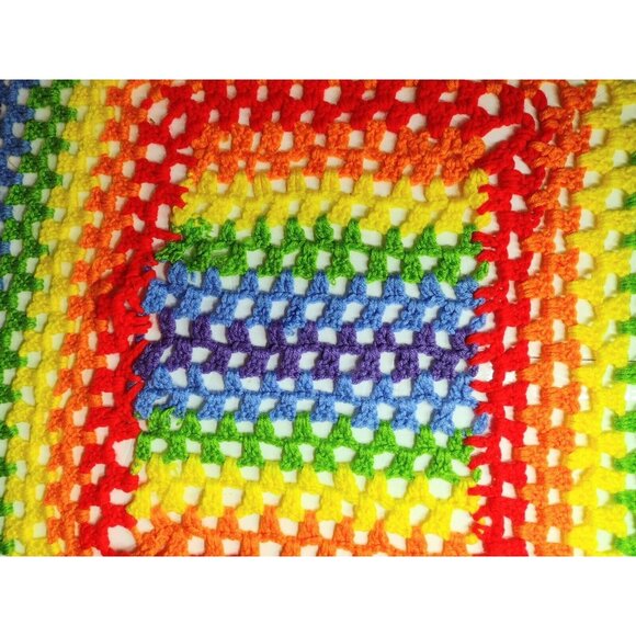Handmade Crotchet Square Rainbow Lap Blanket Throw 31 x 33 Colorful - Picture 3 of 3